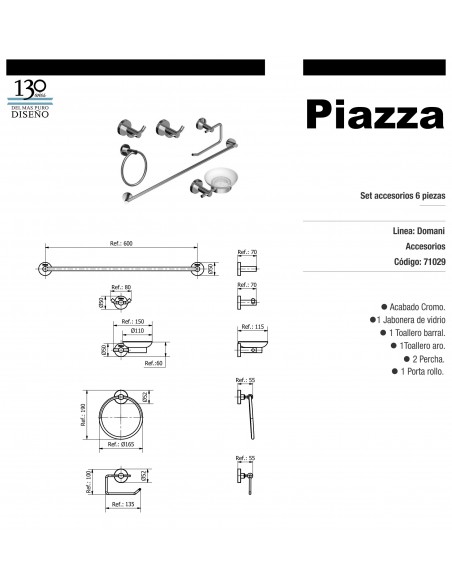 Kit Accesorio Baño Completo Piazza Domani 71029 Set 6 Piezas